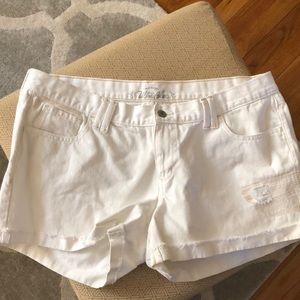 White denim destructed shorts